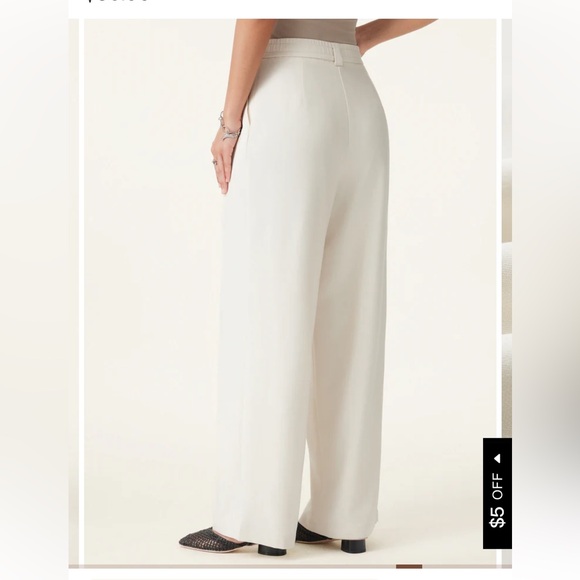 OGL Tencel Linen Pants Wrinkle Free Tucked Wide Leg Trouser Pants Ash Ivory S - Picture 4 of 13